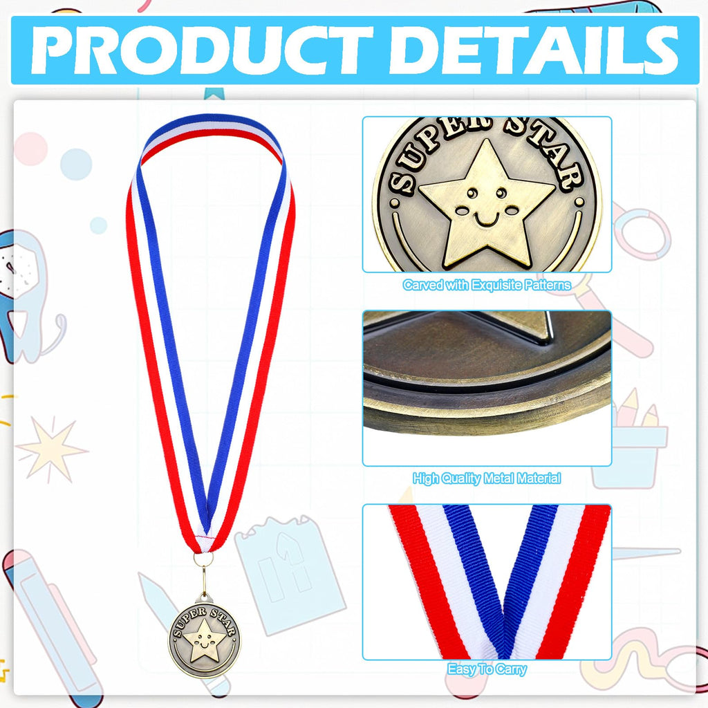 Remuuly Super Star Award Medals Bulk 2 ' ' Gold Medals Award Medallion With Neck Ribbon Metal Trophy Prize Gift For Competition