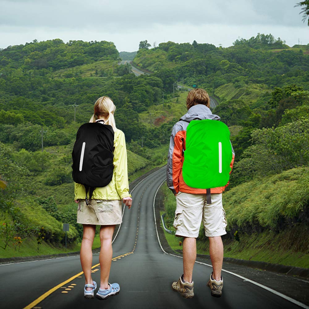 Lama 2Pcs Waterproof Rain Cover For Backpack, Reflective Rainproof Protector For Anti-Dust And Anti-Theft M 30L-40L Black Green