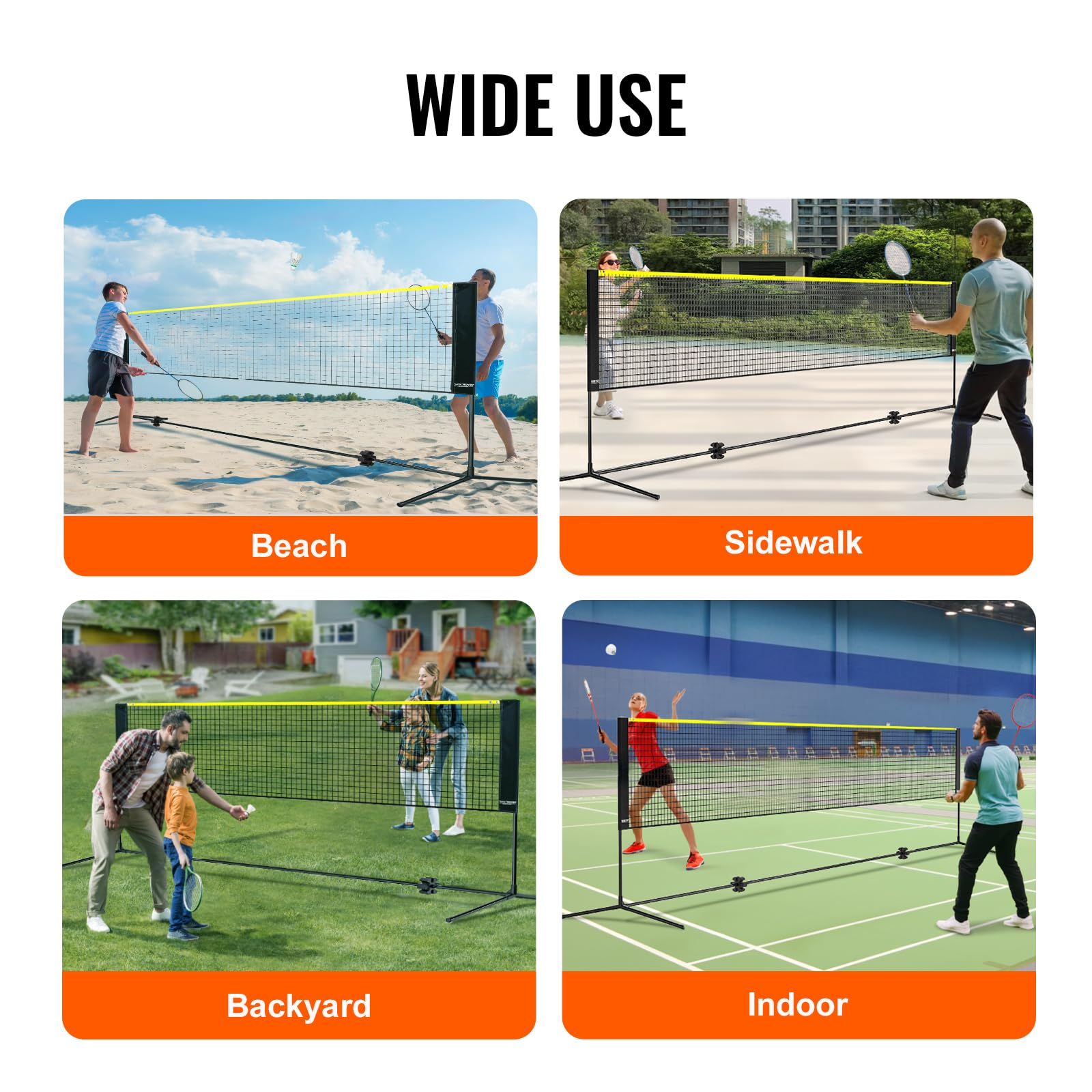 Vevor Badminton Net, Height Adjustable Volleyball Net, 17Ft Wide Foldable Pickleball Net, Portable Easy Setup Tennis Net Set Wit