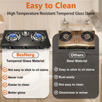 Besnerg Propane Stove 3 Burner Gas Stove, 34000 Btu High-Efficiency Auto Ignition Tempered Glass Lpg Cooktop With Csa Regulator