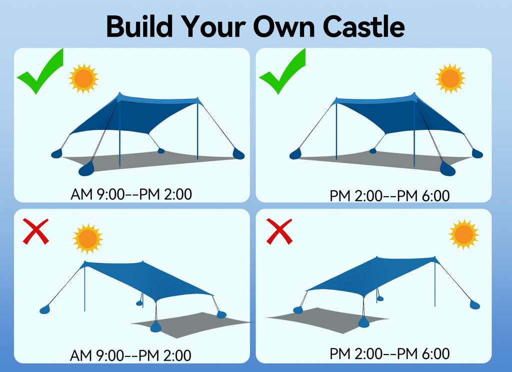 Beach Tent, Camping Sun Shelter 10 X 10Ft, With 4 Sandbags, Upf50+, Includes Sand Shovel, Ground Pegs & Stability Poles, Pop Up