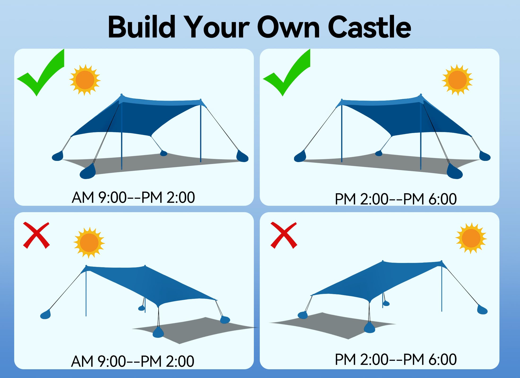 Beach Tent, Camping Sun Shelter 10 X 10Ft, With 4 Sandbags, Upf50+, Includes Sand Shovel, Ground Pegs & Stability Poles, Pop Up