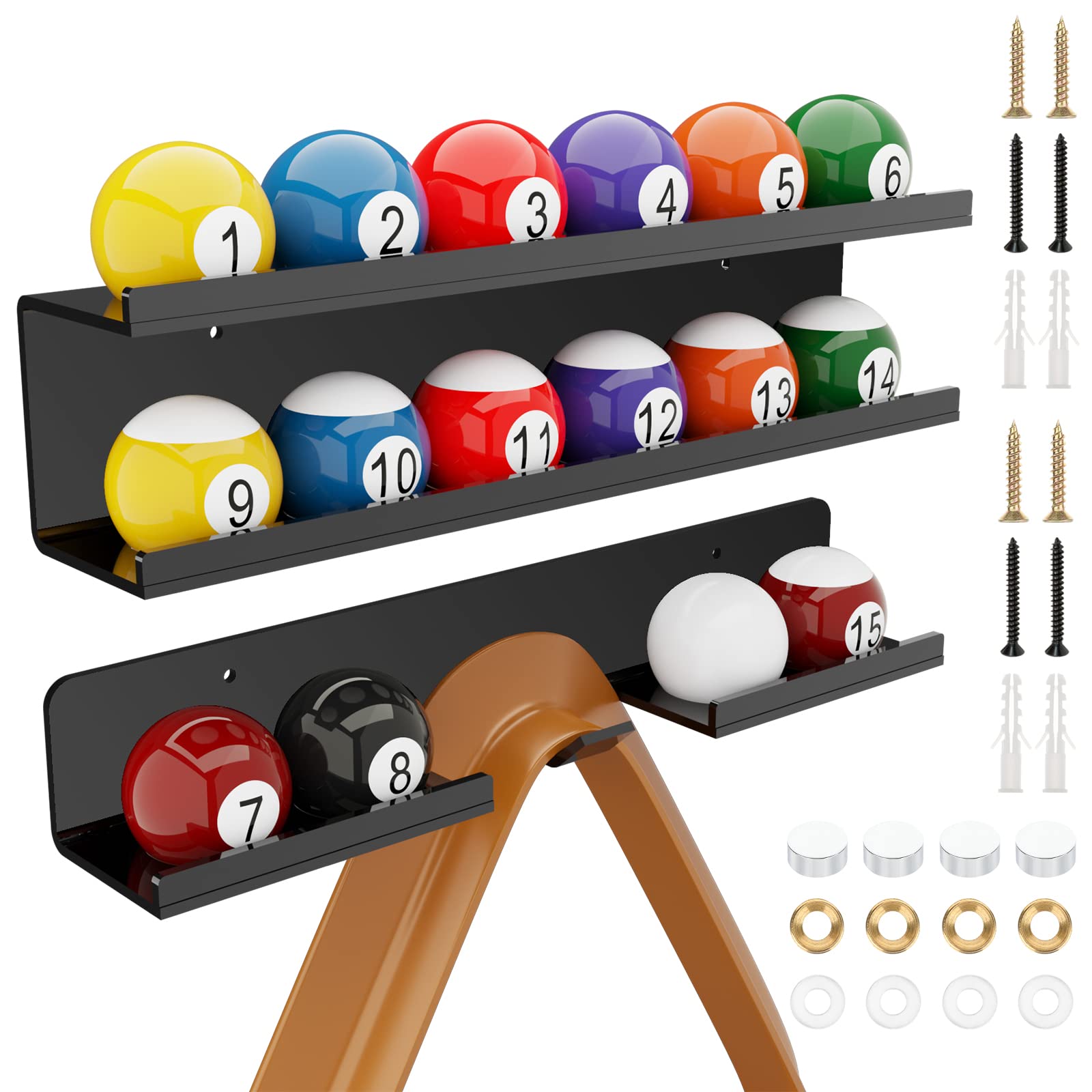 Cosmos Acrylic Billiard Ball Storage Shelf Holder - Pool Balls Display Rack Wall Mount Organizer for 16 Balls & Ball Rack in Bil
