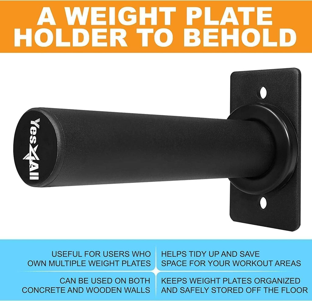 Yes4All Wall Mounted Weight Plate Holder - Fit 2Inch Olympic Weight Plates, Protective Rubber Pad (Pairs) Black