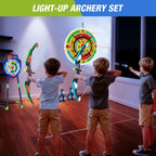 HYES 2 Pack Kids Bow and Arrow with 29 Large Dart Board, LED Light Up Archery Set with 24 Suction Cup Arrows, Indoor Outdoor Spo