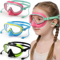 Tellegloww 3 Pack Kid Swim Goggles with Nose Cover Wide View No Leaking Anti Fog Swim Mask Pool Goggle for Age 3-12 Girl Boy(Gre