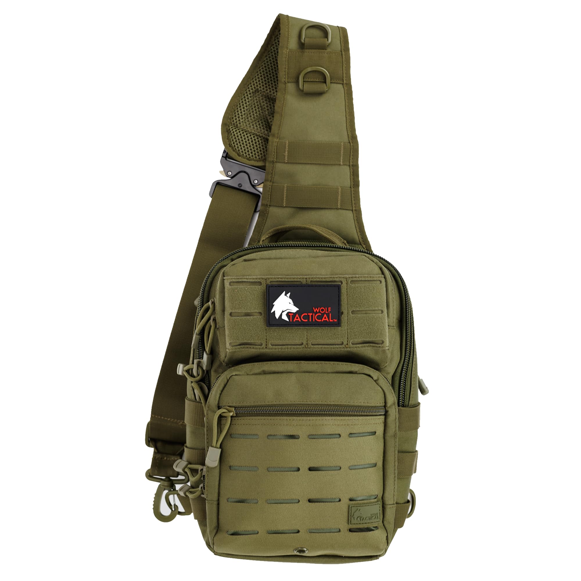 WOLF TACTICAL Mens EDC Sling Bag - Concealed Carry, Laser-Cut MOLLE, Lightweight, Green
