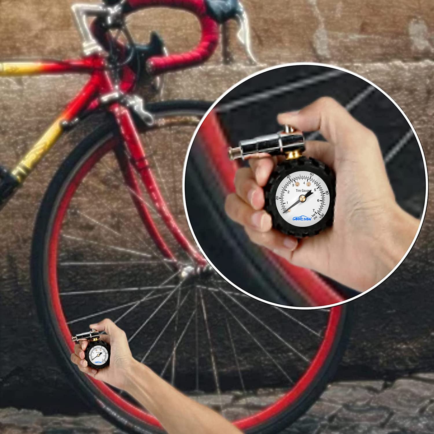 Presta Valve Gauge, Godeson Analog Presta Valve Bicycle Tire Pressure Gauge,100Psi/7Bar, Suitbale For Hybrid Bike Tire Inflation