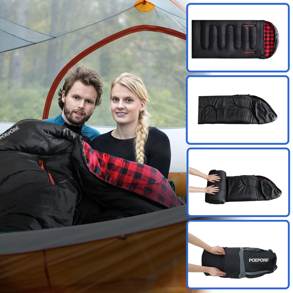 Poepore Flannel Sleeping Bag Cotton 0 Degree Cold Weather For Adults Xxl Wearable Sleeping Bag 4 Seasons Waterproof With Compres