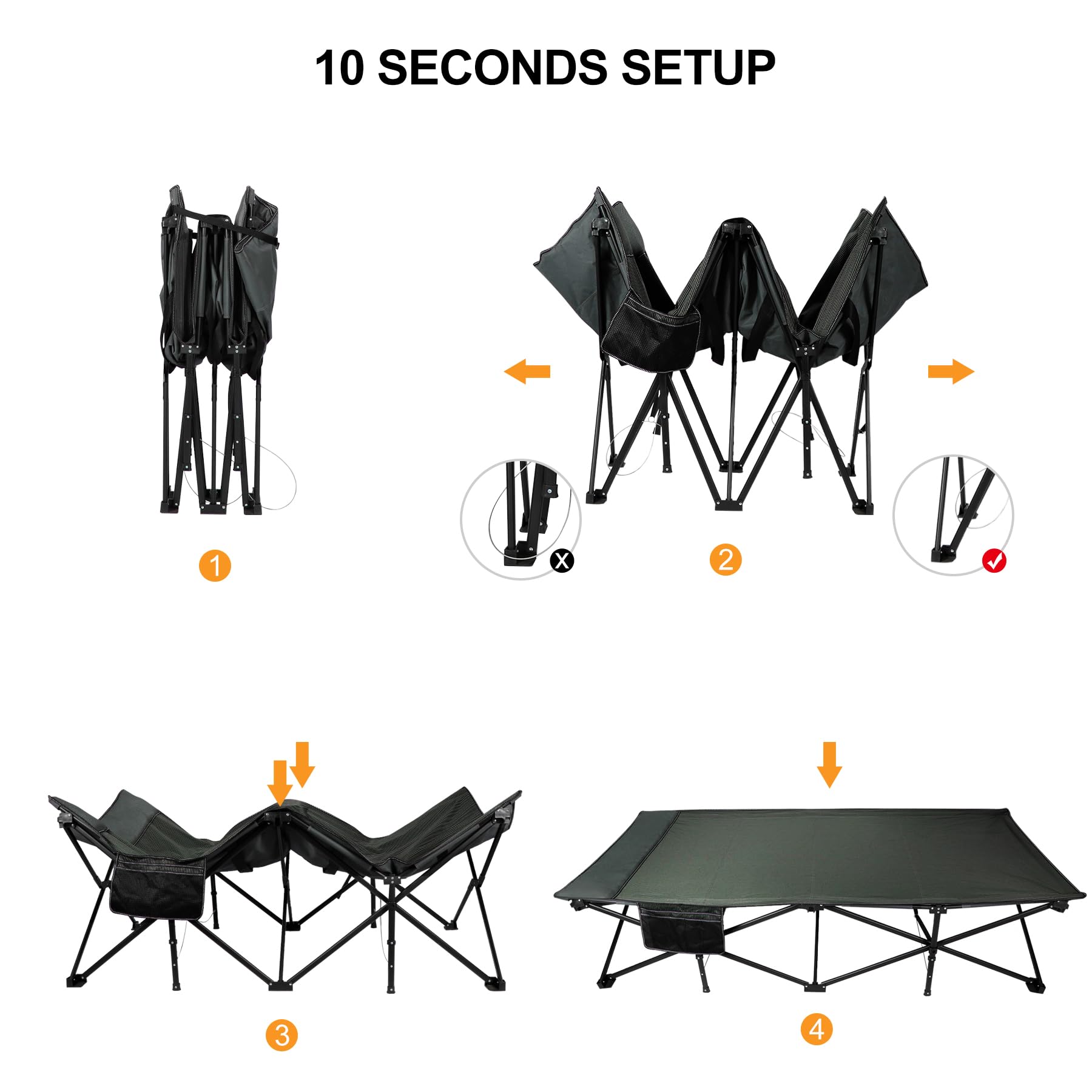 Redcamp Padded Camping Cots For Adults 500Lbs, Portable Folding Sleeping Cot With Mattress Pad, Heavy Duty Thick Frame For Outdo