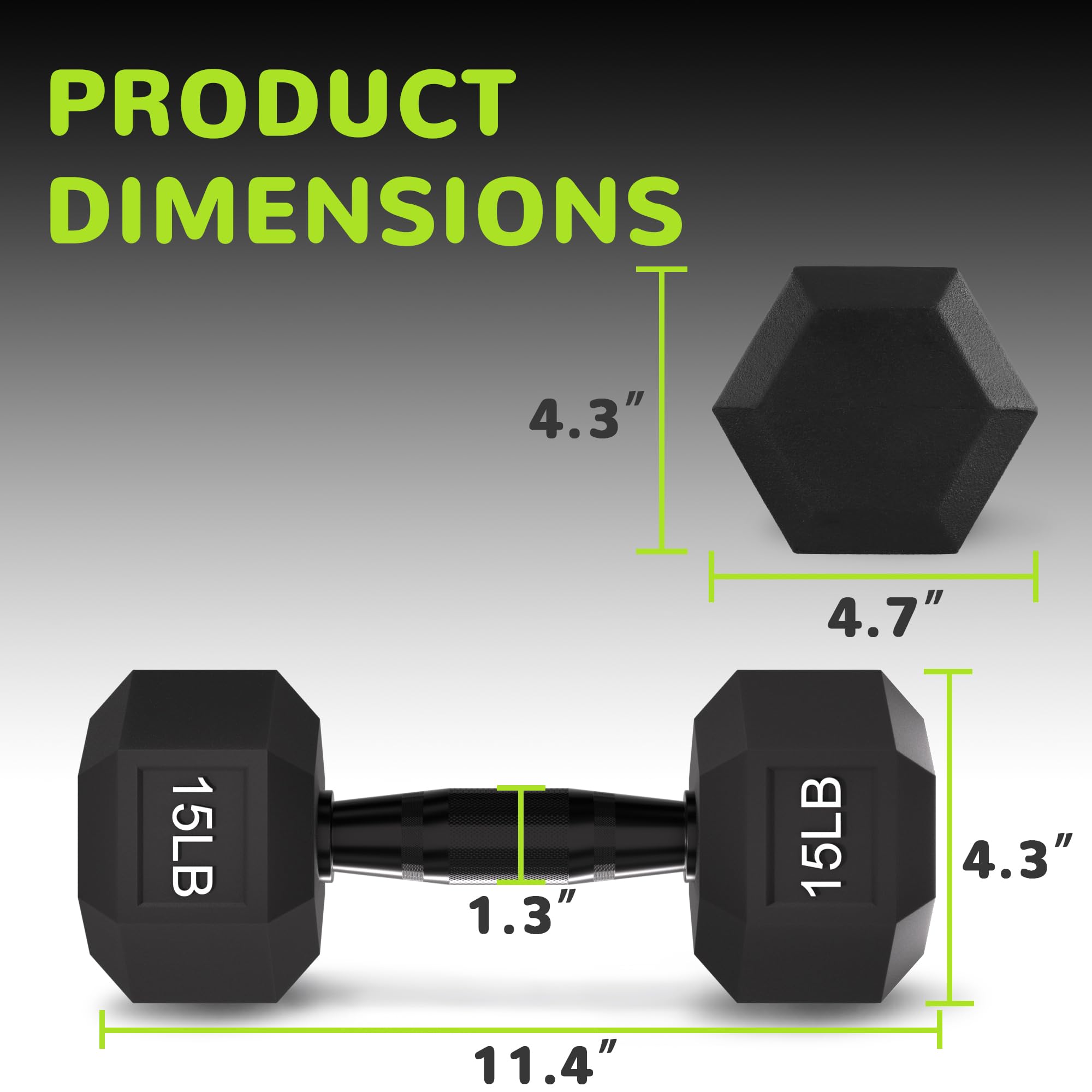 Fitvids Rubber Encased Exercise & Fitness Hex Dumbbell, Hand Weights With Anti-Slip Metal Handle For Home Gym, Multiple Sizes, 1