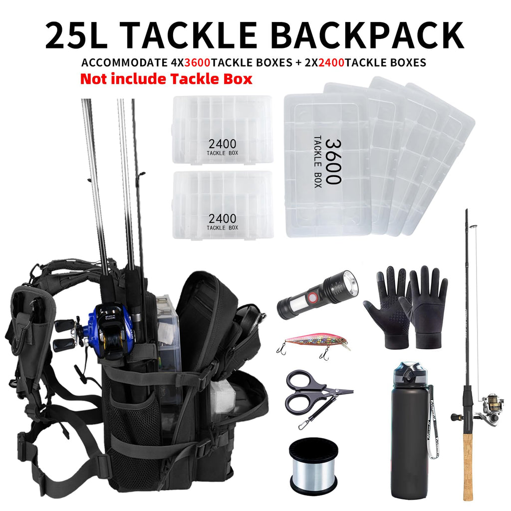 Rogjuk Small Tactical Fishing Tackle Backpack With Removable Plier Holder & Rod Holders Storage Fishing Gear And Equipment Tackl