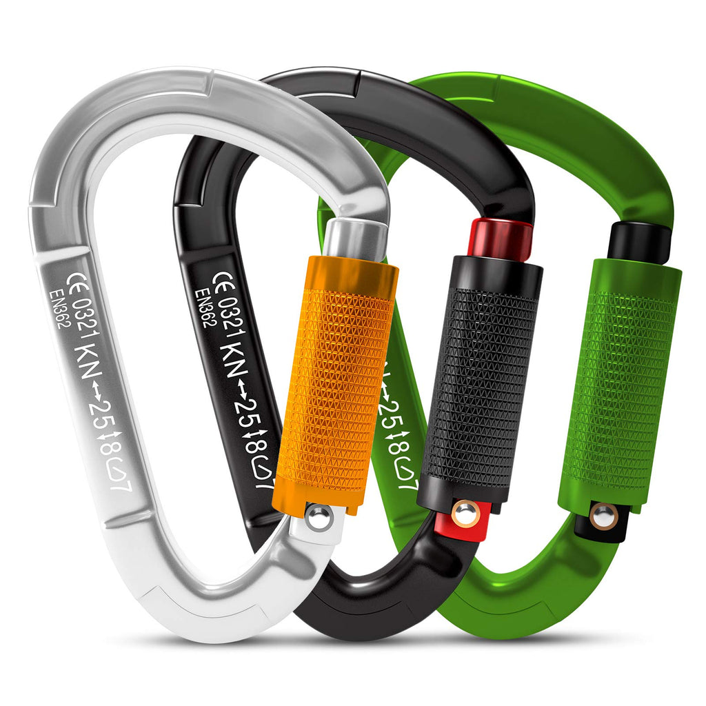 Fvw 25Kn Heavy Duty Climbing Carabiners, 3 Pack Auto Locking Rock Climbing Carabiners Clips For Hammocks, Swing, Locking Dog Lea
