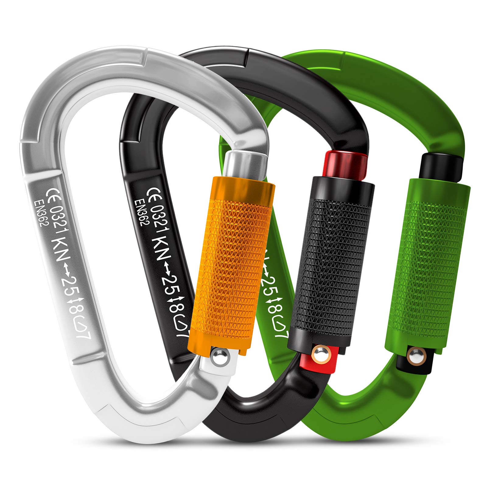 Fvw 25Kn Heavy Duty Climbing Carabiners, 3 Pack Auto Locking Rock Climbing Carabiners Clips For Hammocks, Swing, Locking Dog Lea