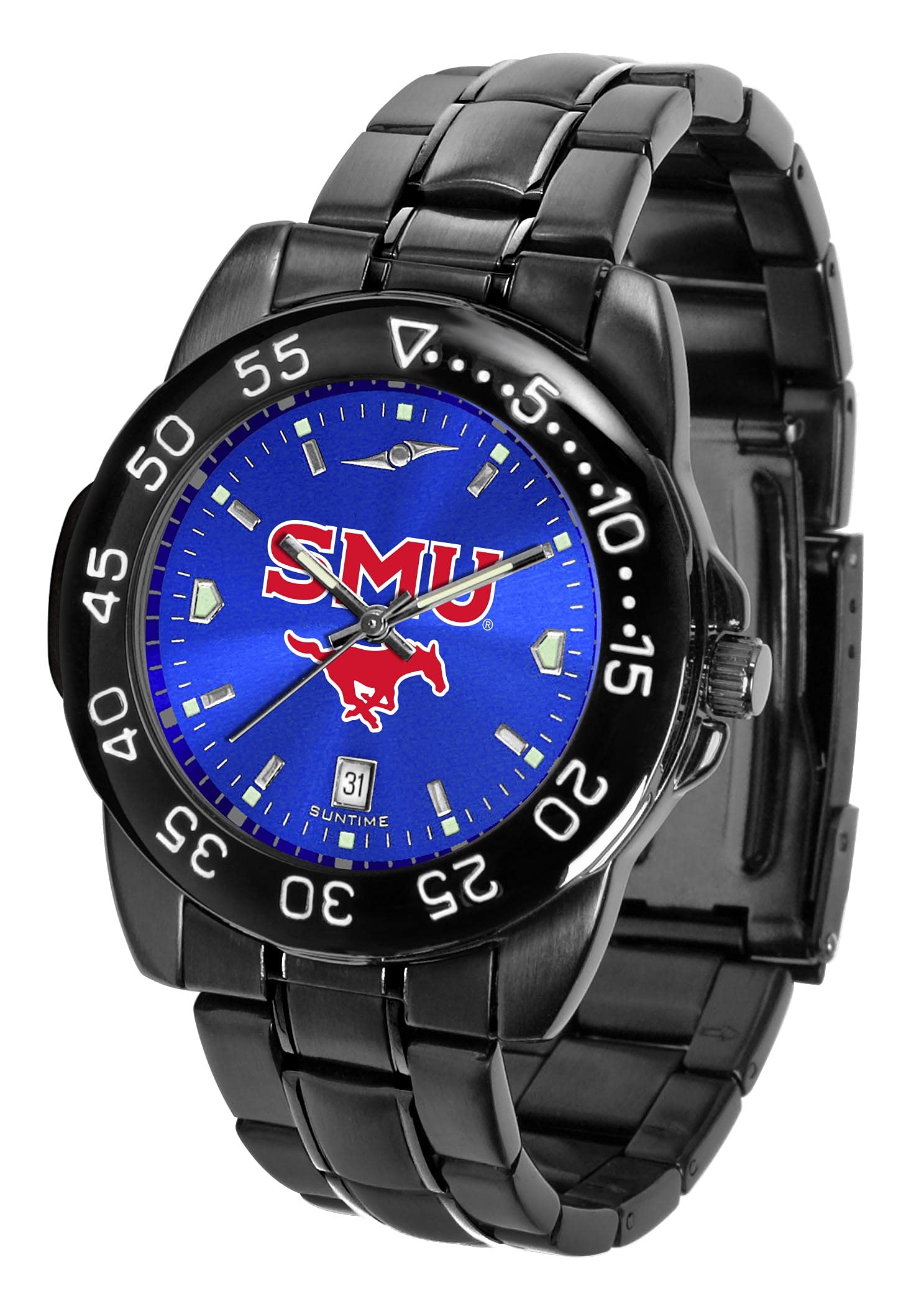 SunTime SMU Mustangs Men's Watch, Black Fantom Sport with AnoChrome Team Logo Dial, Stainless Steel 20mm Strap