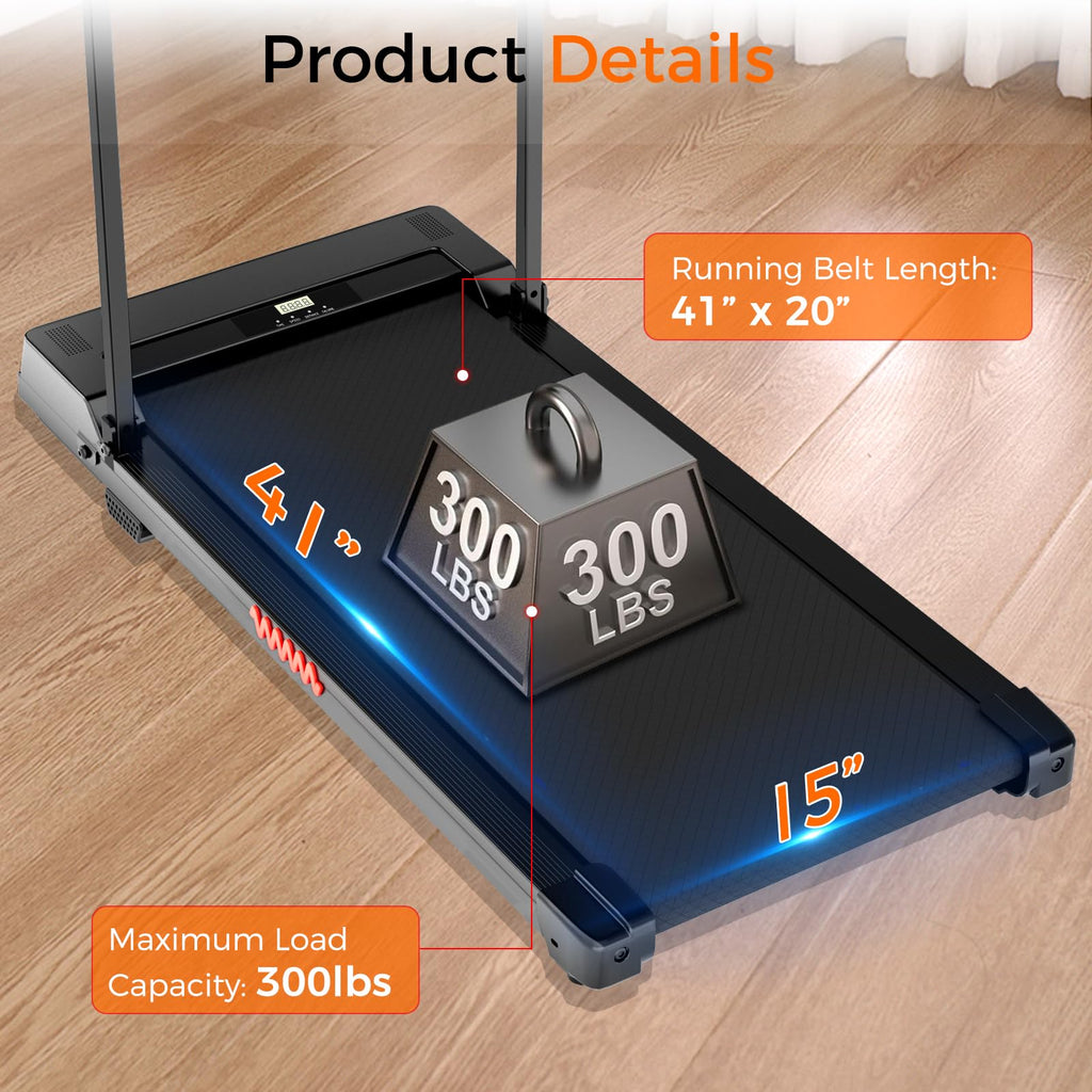Walking Pad Treadmill, 3.0Hp Walking Pad With Handle Bar, Foldable Treadmills For Home Office, Running Machine With Led Display