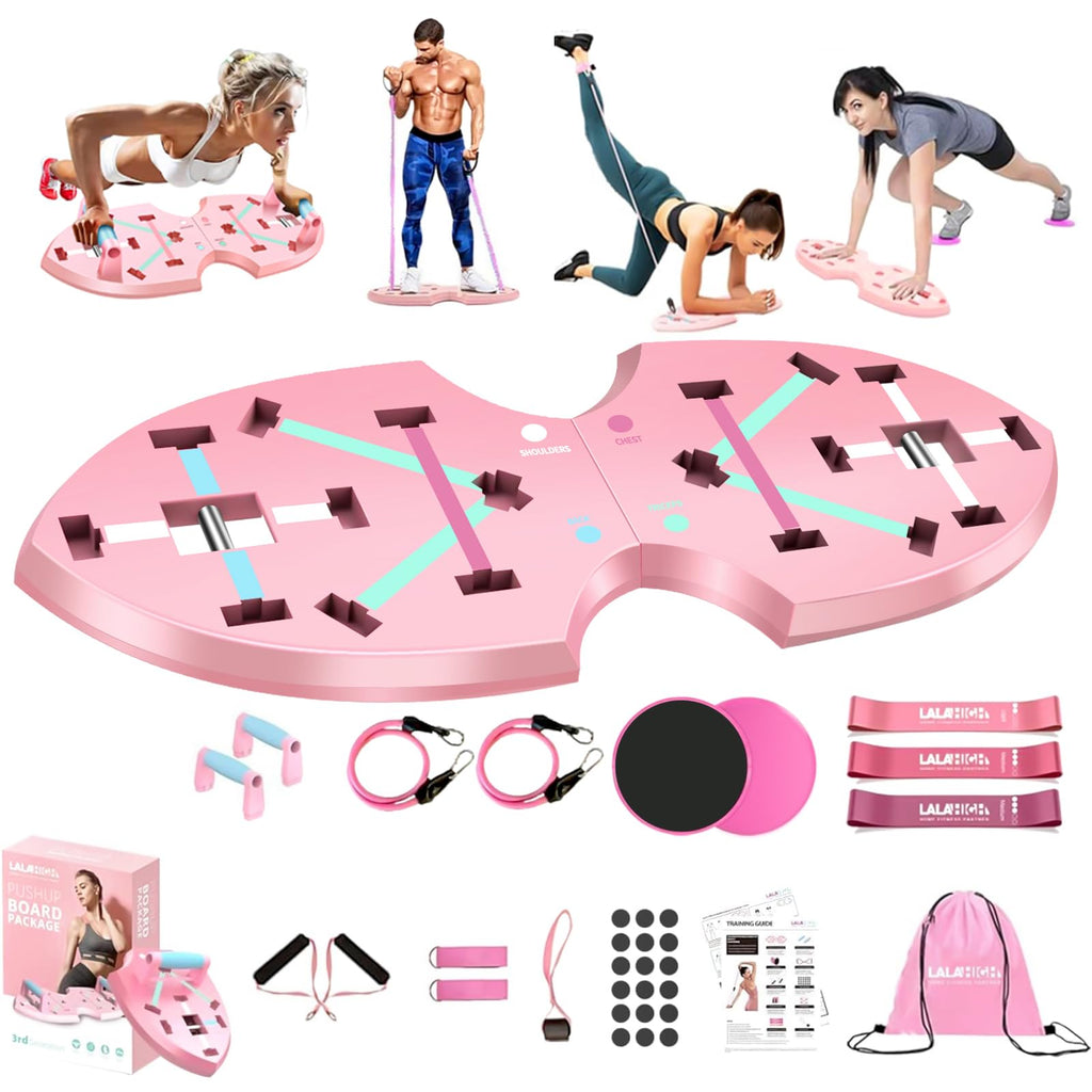 Lalahigh Portable Home Gym System For Men And Women:Push Up Board, Pilates Bar & 20 Fitness Accessories With Resistance Bands An