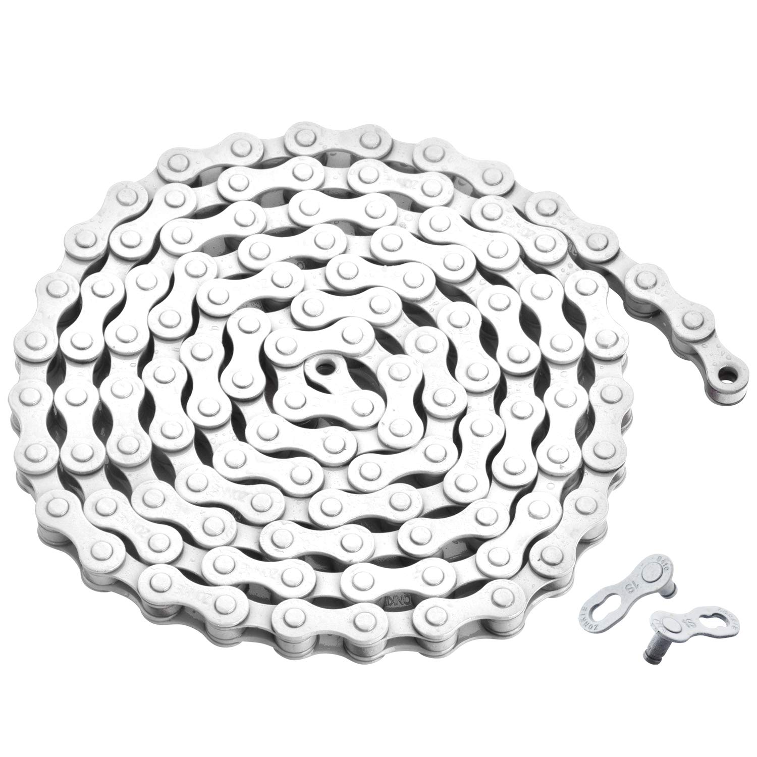 Zonkie Single-Speed Bicycle Chain 1/2 X 1/8 Inch 116 Links (White, 1/2'' 1/8'' 116 Links)