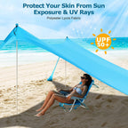 Commouds Beach Tent Canopy With 4 Aluminum Poles, Upf58+ Pop Up Beach Sun Shade, Portable Beach Sun Shelter, Easy Set Up For Bea