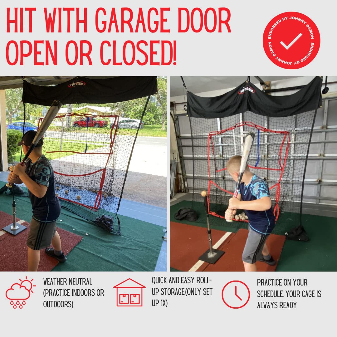 Hitzem: Baseball Net & Softball Net - Hitting/Pitching Net - Practice Batting Net Attaches And Hangs On Garage Door - Hitting Ne