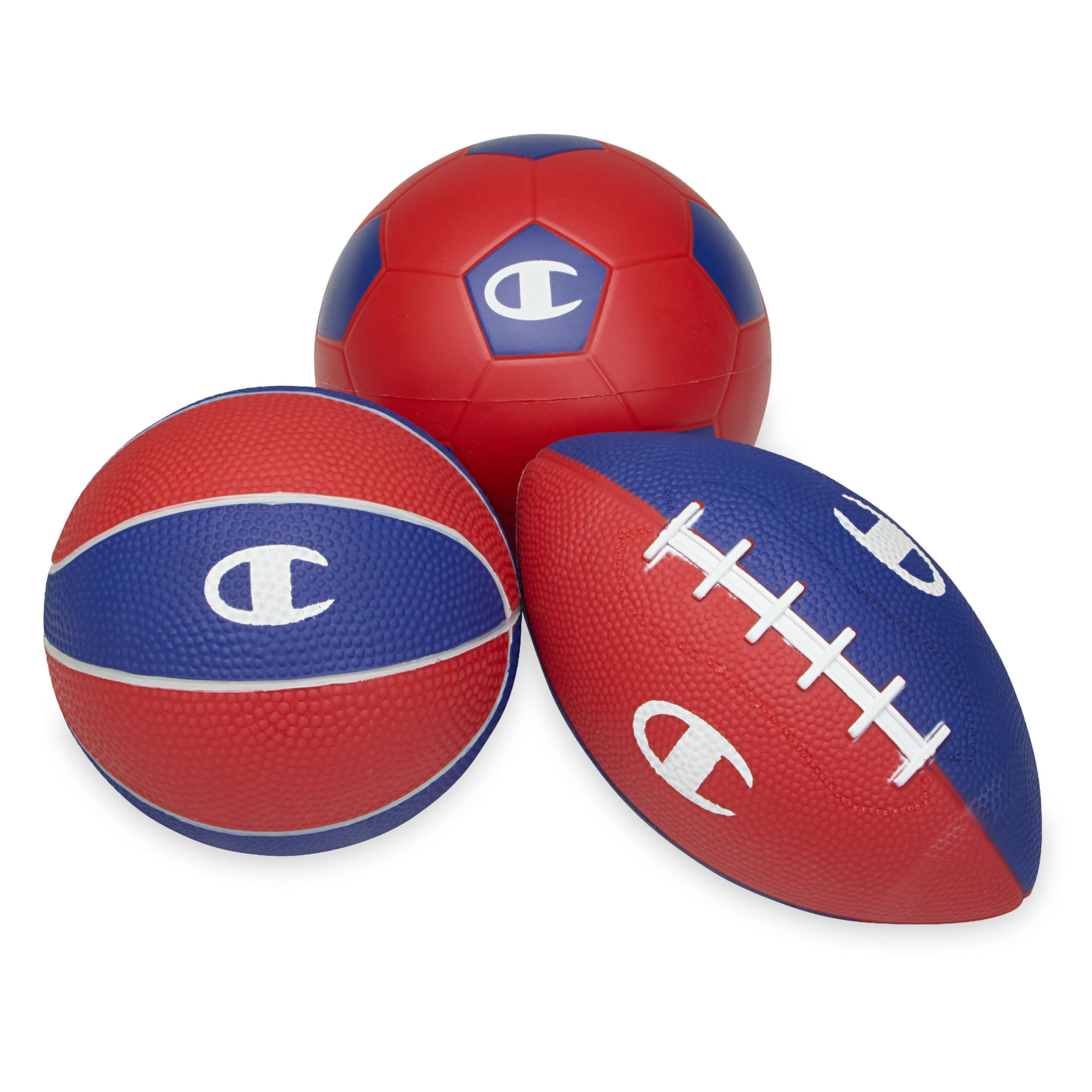 Champion All-Weather Mini Sports Balls (Pack of 3, Classic), Rubber & PVC-Cover Soccer, Basketball & Football, Durable Construct
