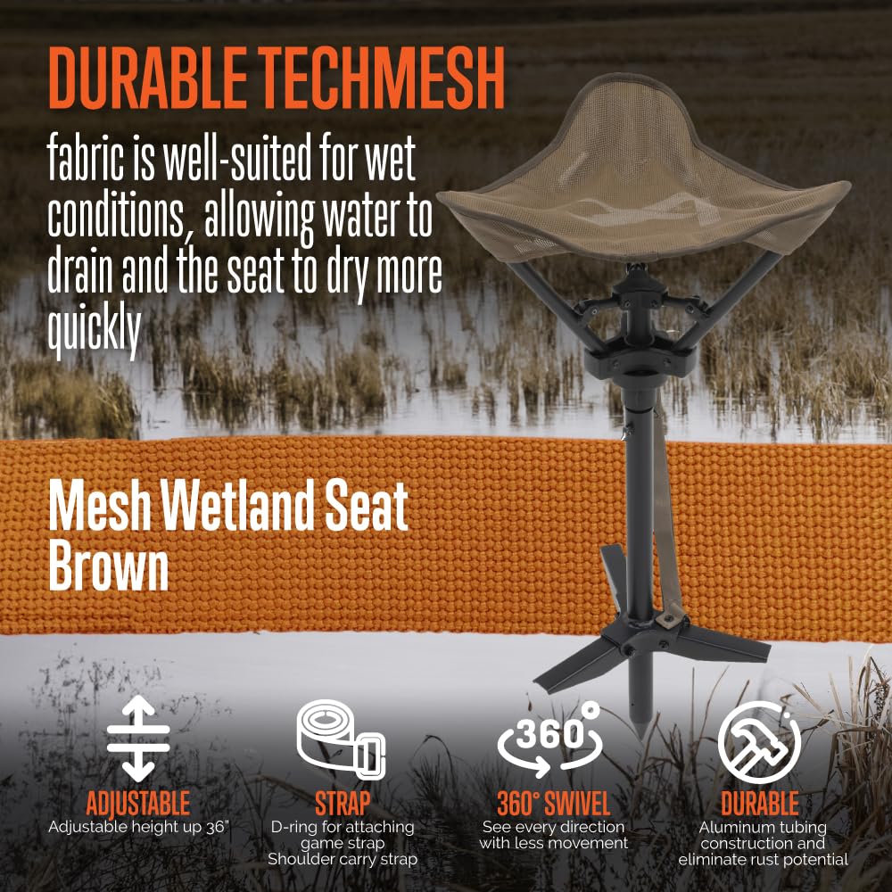 Alps Outdoorz Mesh Wetland Seat - Lightweight Hunting Chair With 360 Swivel, Aluminum Tubing, Adjustable Height, And Removable S