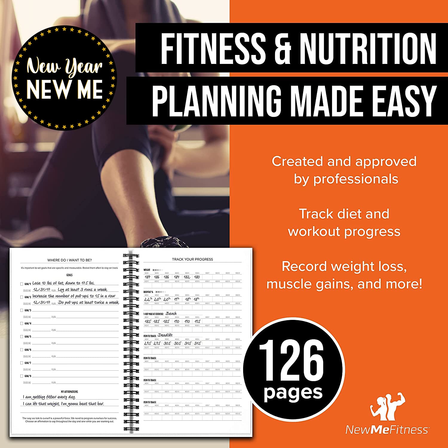 Newme Fitness Journal For Women/Men, Food & Workout Journal, Planner Log Book To Track Weight Loss, Muscle Gain, Gym Bodybuildin