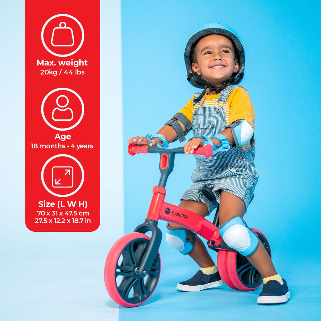 Yvolution Y Velo Junior Toddler Balance Bike | 9 Inch Wheel No-Pedal Training Bike For Kids Age 18 Months To 4 Years (Red 2022)