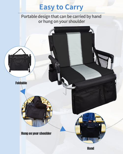 Aooximi Stadium Seats With Back Support, Folding Bleacher Seat With Cup Holders, Mesh Bags And Hide Hooks, Portable Wide Bleache