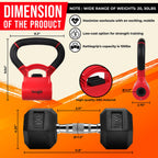 Combo Kettle Grip (Single) + Rubber Hex Dumbbell (Single) - 30Lbs - Red