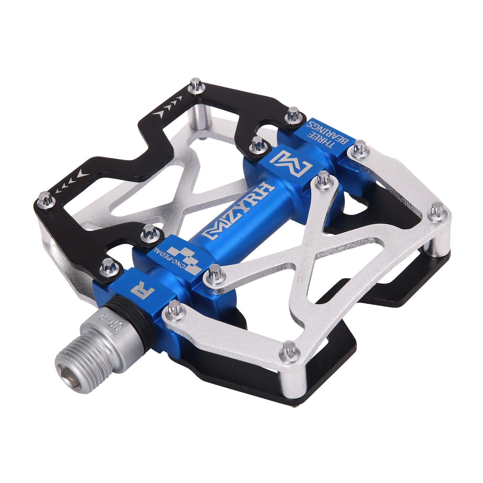MZYRH Mountain Bike Pedals, Ultra Strong Colorful CNC Machined 9/16 Cycling Sealed 3 Bearing Pedals(Silvery Blue Black 3 Bearing