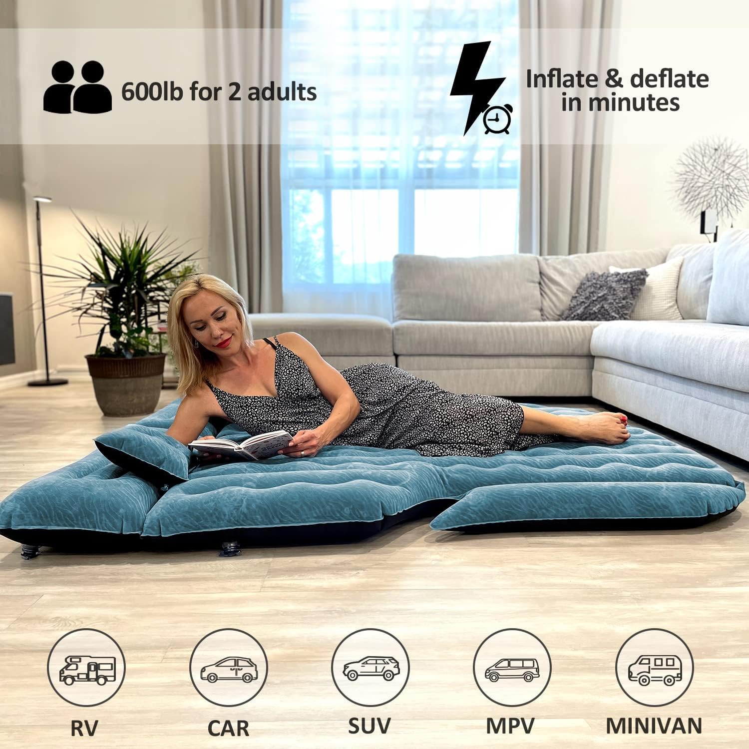Umbrauto Car Air Mattress For Full Size Suv, Upgraded Flocked Surface/Durable 210T Bottom Van Camping Bed, Quick Inflation W/Ele