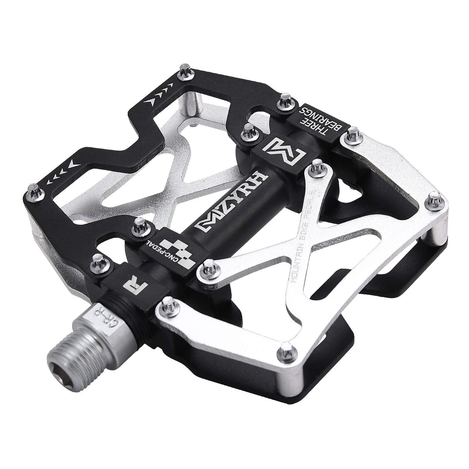 MZYRH Mountain Bike Pedals, Ultra Strong Colorful CNC Machined 9/16 Cycling Sealed 3 Bearing Pedals(Silvery 3 Bearings)