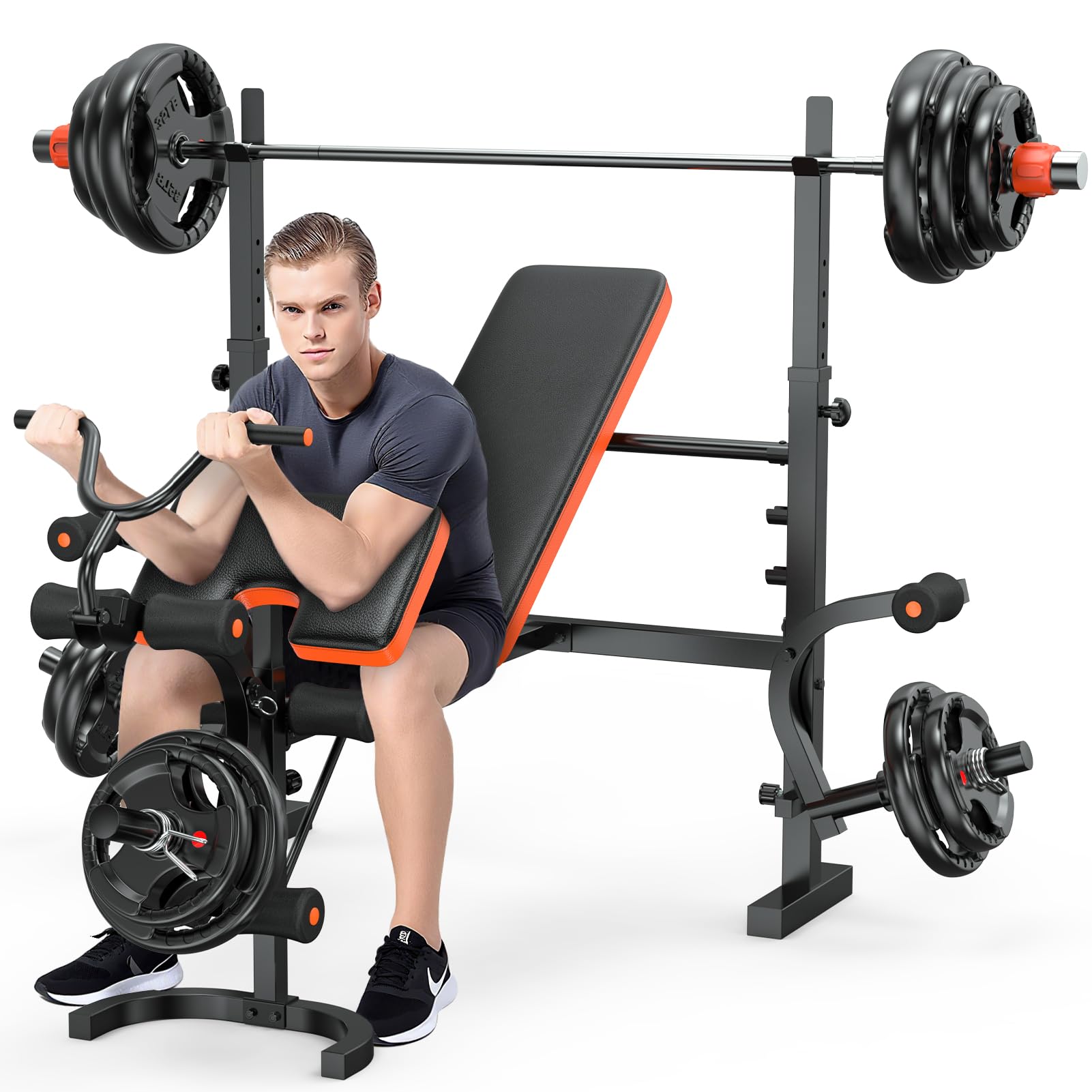 XDDIAS Bench Press, 6 IN 1 Olympic Weight Bench With Leg Extension, Curl and Squat Rack, 770LBS Multi Weight Benches for Home Gy
