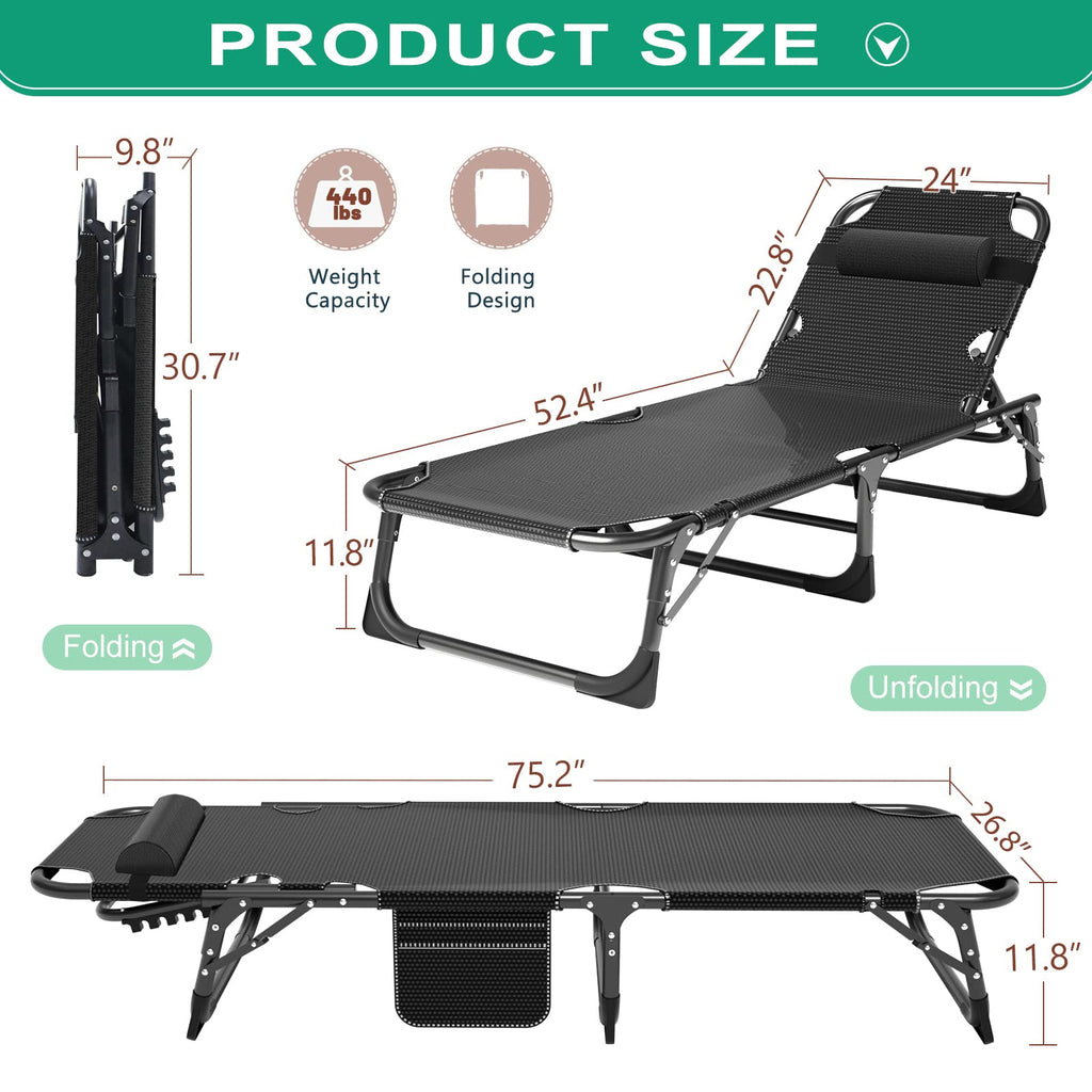 Naizea Folding Camping Cots,Adjustable 4-Gear Sleeping Cots For Adults,Foldable Cot Bed, Folding Chaise Lounge Chair,Portable Re