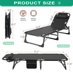 Naizea Folding Camping Cots,Adjustable 4-Gear Sleeping Cots For Adults,Foldable Cot Bed, Folding Chaise Lounge Chair,Portable Re