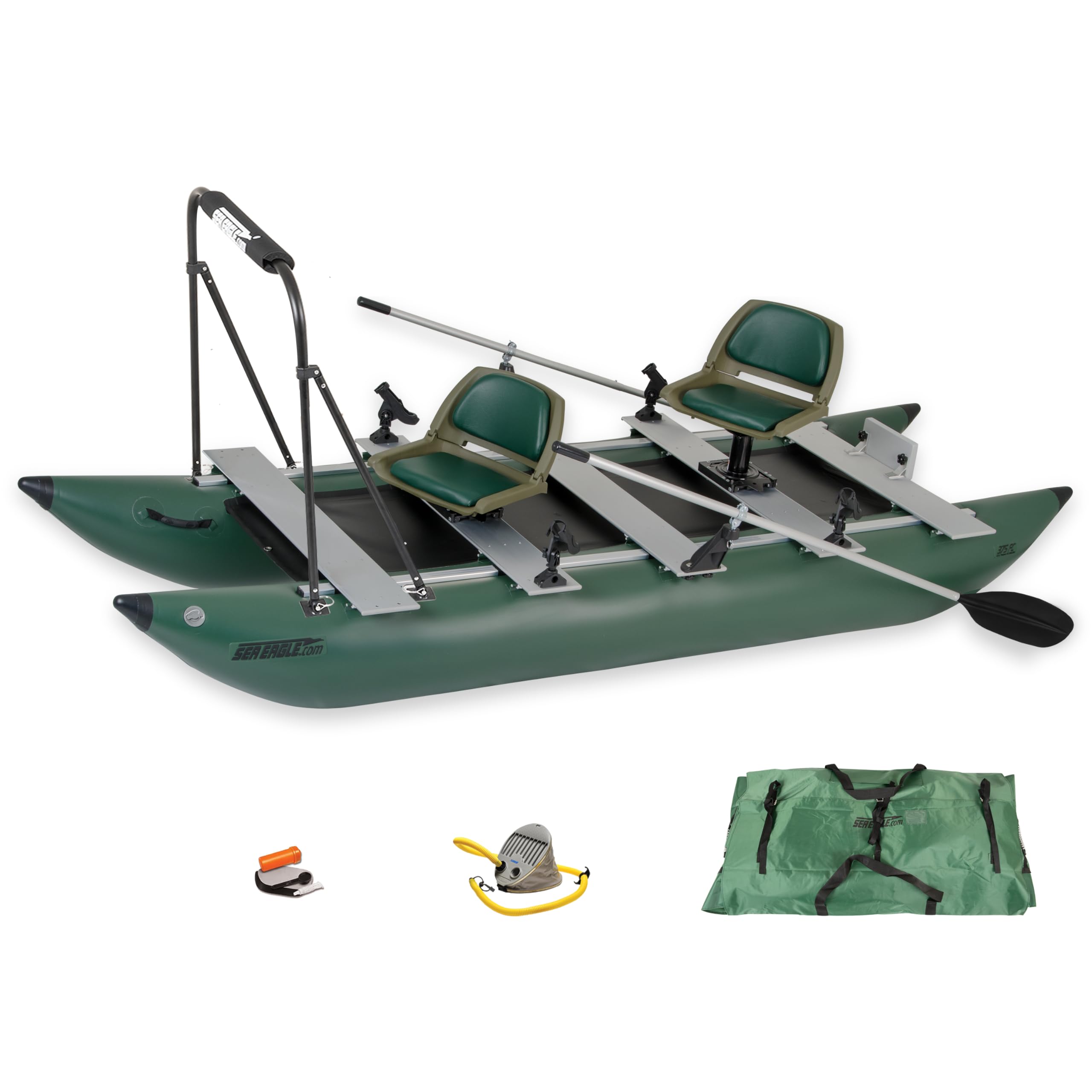 Sea Eagle Green 375fc Inflatable FoldCat Fishing Boat - Pro Angler Guide Package
