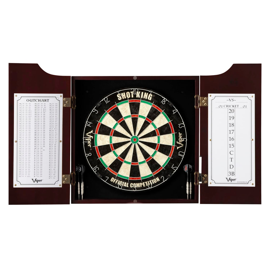 Viper By Gld Products Hudson All-In-One Dart Center: Classic Solid Wood Cabinet & Official Sisal/Bristle Dartboard Bundle: Stand