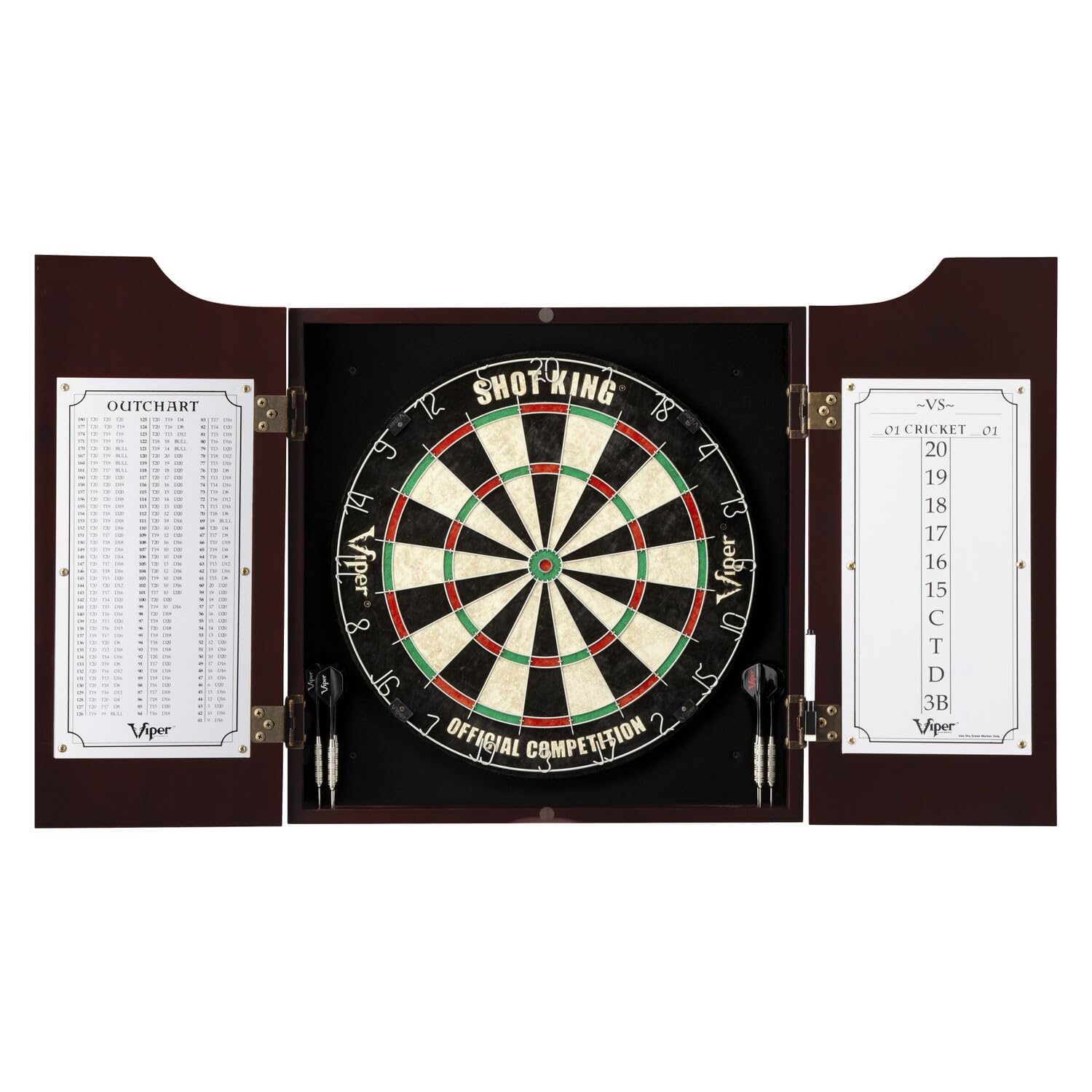 Viper By Gld Products Hudson All-In-One Dart Center: Classic Solid Wood Cabinet & Official Sisal/Bristle Dartboard Bundle: Stand
