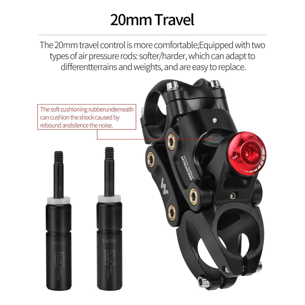 Meroca 5-Linkage Air Suspension Mtb Stem, 20Mm Travel 160/190N, Aluminum Alloy Shock-Absorbing Handlebar Stem For Mountain Bikes