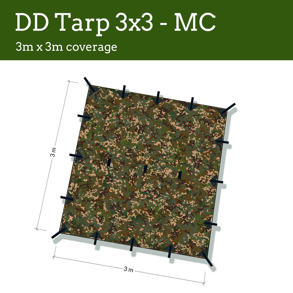 Dd Hammocks - Dd Tarp 3X3 - Mc (10Ft X 10Ft) - 100% Waterproof - Lightweight & Multifunctional Camo Rainfly Tarp Tent Shelter Fo