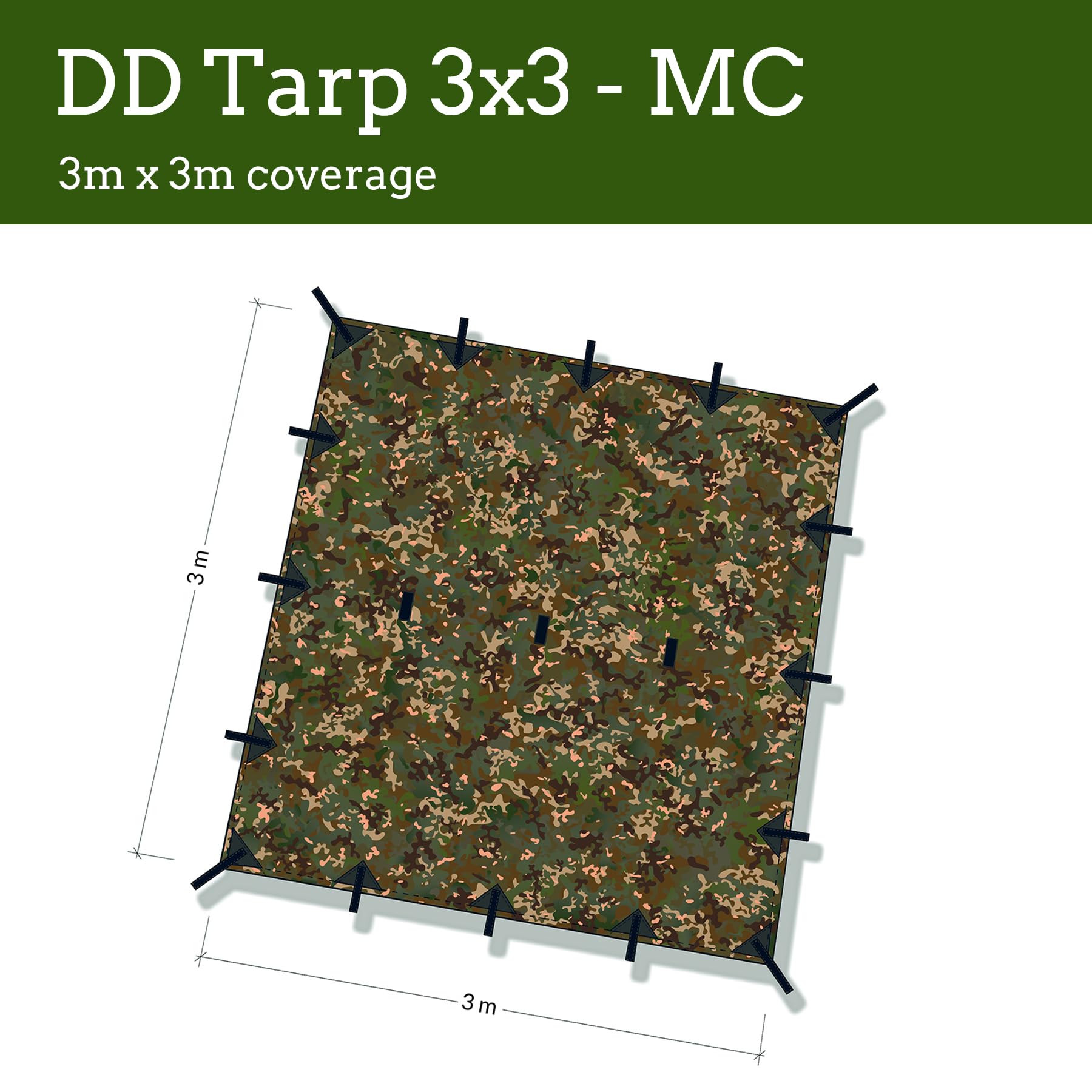 Dd Hammocks - Dd Tarp 3X3 - Mc (10Ft X 10Ft) - 100% Waterproof - Lightweight & Multifunctional Camo Rainfly Tarp Tent Shelter Fo