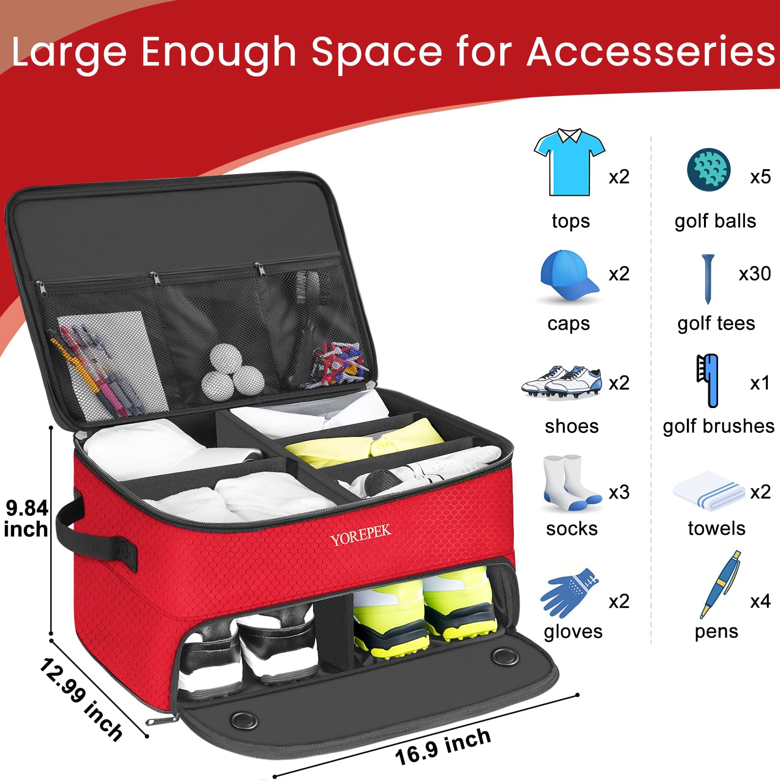 Yorepek 2 Layer Golf Trunk Organizer, Waterproof Car Golf Locker With Separate Ventilated Compartment For 2 Pair Shoes, Durable