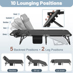 Slsy Sleeping Cots For Adults, 5-Position Folding Chaise Lounge Chairs Outdoor, Portable Folding Bed Cot Lounge Chair For Beach