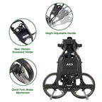 Kvv 3 Wheel Compact Flat Folding Design Golf Push Cart With Lightweight And Sturdy Aluminum Frame, Charcoal