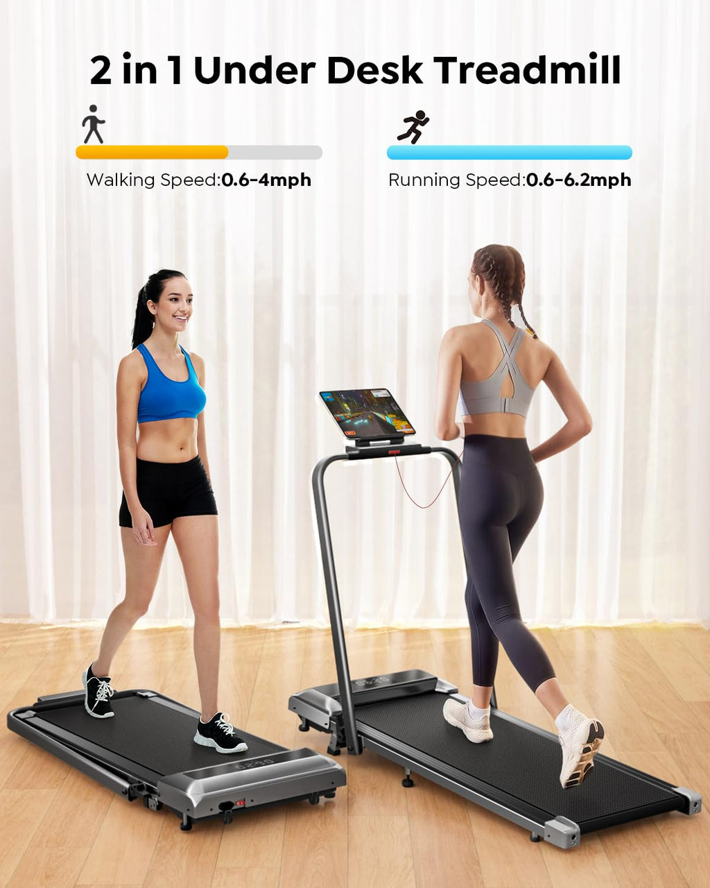 Acezoe Walking Pad Treadmill with Incline, 2 in 1 Folding Treadmills for Home Small Office, 300lbs Portable Compact Under Desk T