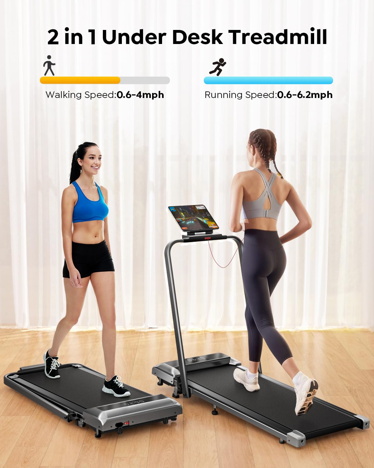 Acezoe Walking Pad Treadmill with Incline, 2 in 1 Folding Treadmills for Home Small Office, 300lbs Portable Compact Under Desk T