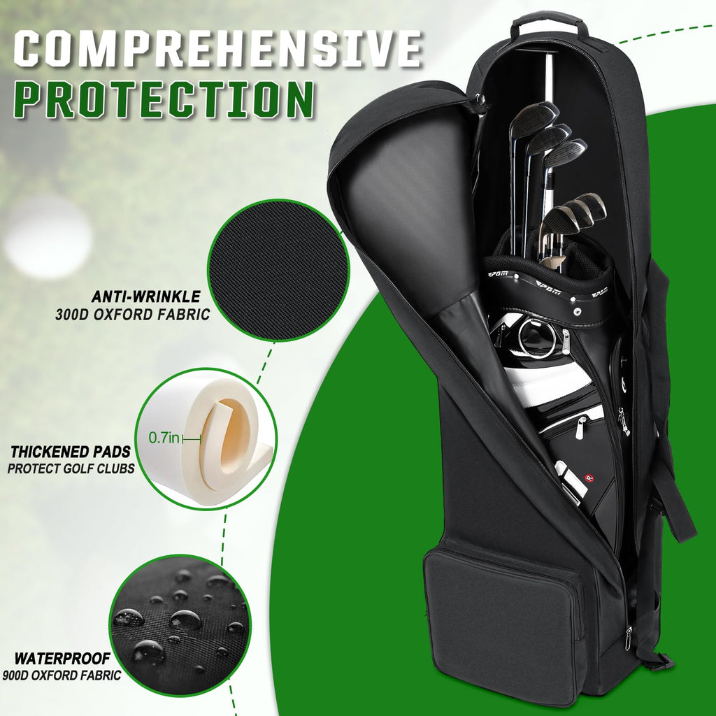 Darekuku Soft-Sided Golf Travel Bag For Airlines With Detachable Shoulder Straps, Foldable Golf Club Cover Travel Case With Whee