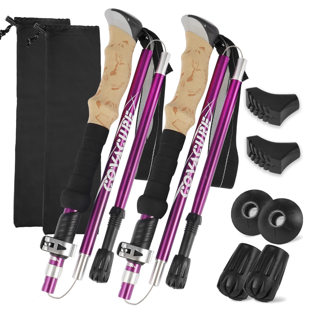 Covacure Trekking Poles  Collapsible Hiking Sticks With AntiShock Tips, Lightweight & Foldable Walking Sticks For Snow Trails