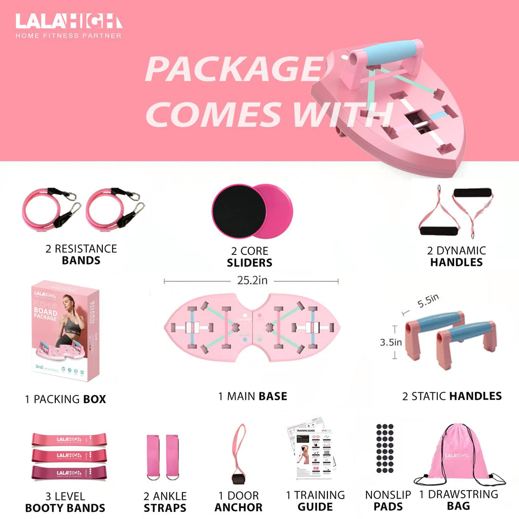 Lalahigh Portable Home Gym System For Men And Women:Push Up Board, Pilates Bar & 20 Fitness Accessories With Resistance Bands An